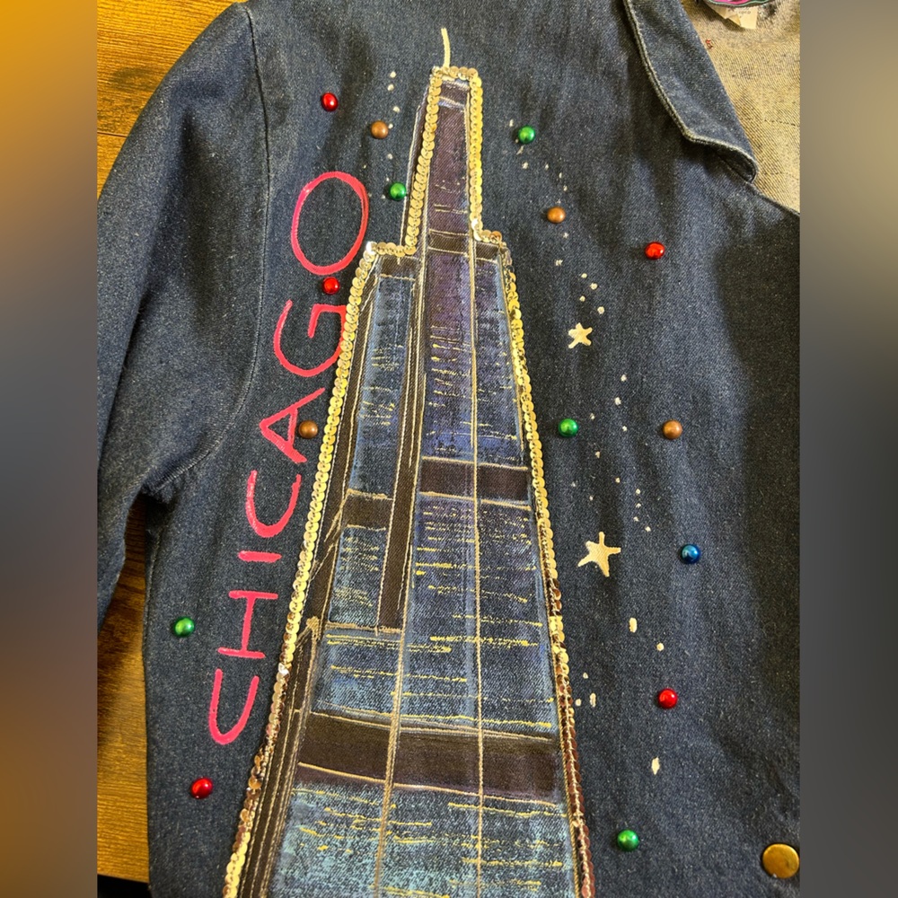 VTG‎ 80s/90s DECO Sport Hand-Painted Chicago Denim Blazer Sz 6/M Made in USA - Picture 8 of 17